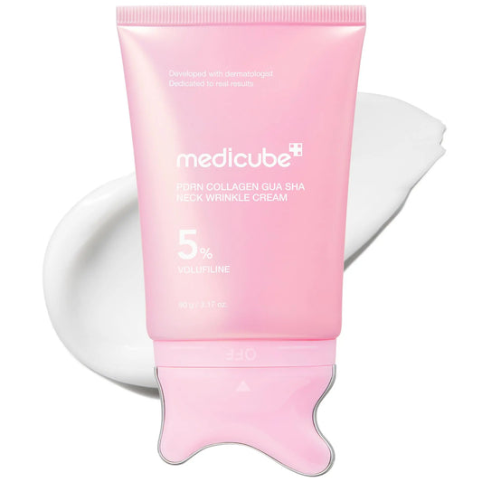 [NEW] [Medicube] PDRN Collagen Gua Sha Neck Wrinkle Cream | Built-In Gua Sha Massager with Volufiline 5% + PDRN | Firming, Contour Care for the Look of Fine Lines, Jawline, Neck, Décolleté,Underarms, Chest, Legs, Shoulder | Massage Cream | Korean Skincare