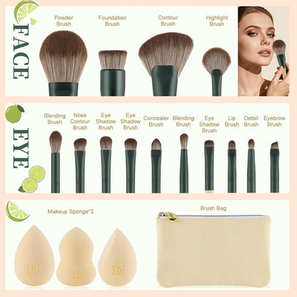 18 Makeup Brushes Set Makeup Sponges Cosmetic Bag | Powder Foundation Contour Blush Concealer Eye Shadow Blending Liner Make up Brush Kit