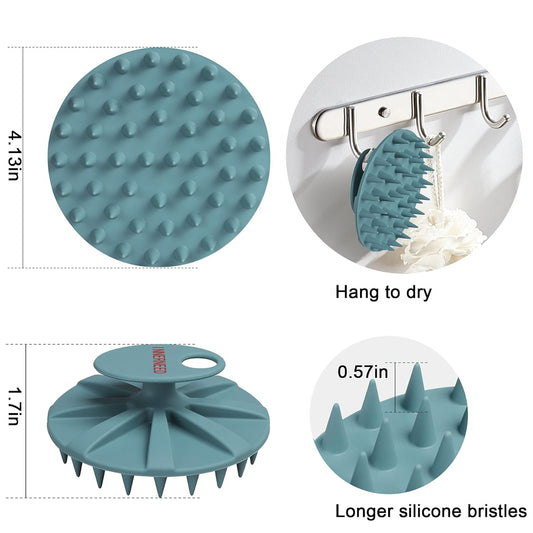 One-Piece Silicone Scalp Massager Shampoo Brush Hair Wash, Dark Green |  Soft Bristles Scrub Head Scratcher, Head Massage Stress Relax, Wet & Dry Use for Thick Thin Curly Hair Care