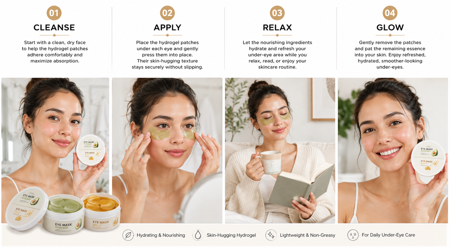2-in-1 Hydrogel Under Eye Patches – Avocado & Gold Hydrating Eye Mask Set