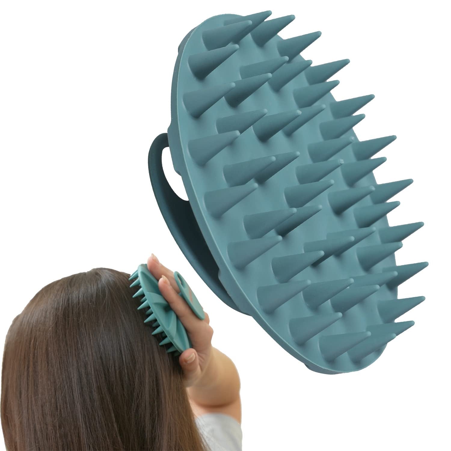One-Piece Silicone Scalp Massager Shampoo Brush Hair Wash, Dark Green |  Soft Bristles Scrub Head Scratcher, Head Massage Stress Relax, Wet & Dry Use for Thick Thin Curly Hair Care
