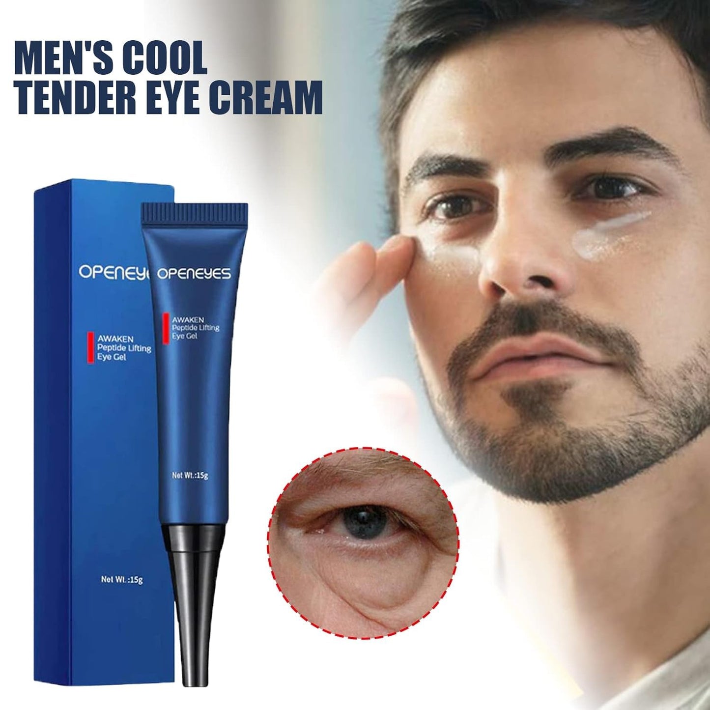 Awaken Peptide Depuffing Eye Gel, Lifts Firming Eye Tightener, Men'S Moisturizing Eye Cream Hydrating Gel Smooths under Eyes for Dark Circles, Puffiness, Fine Lines & Bags