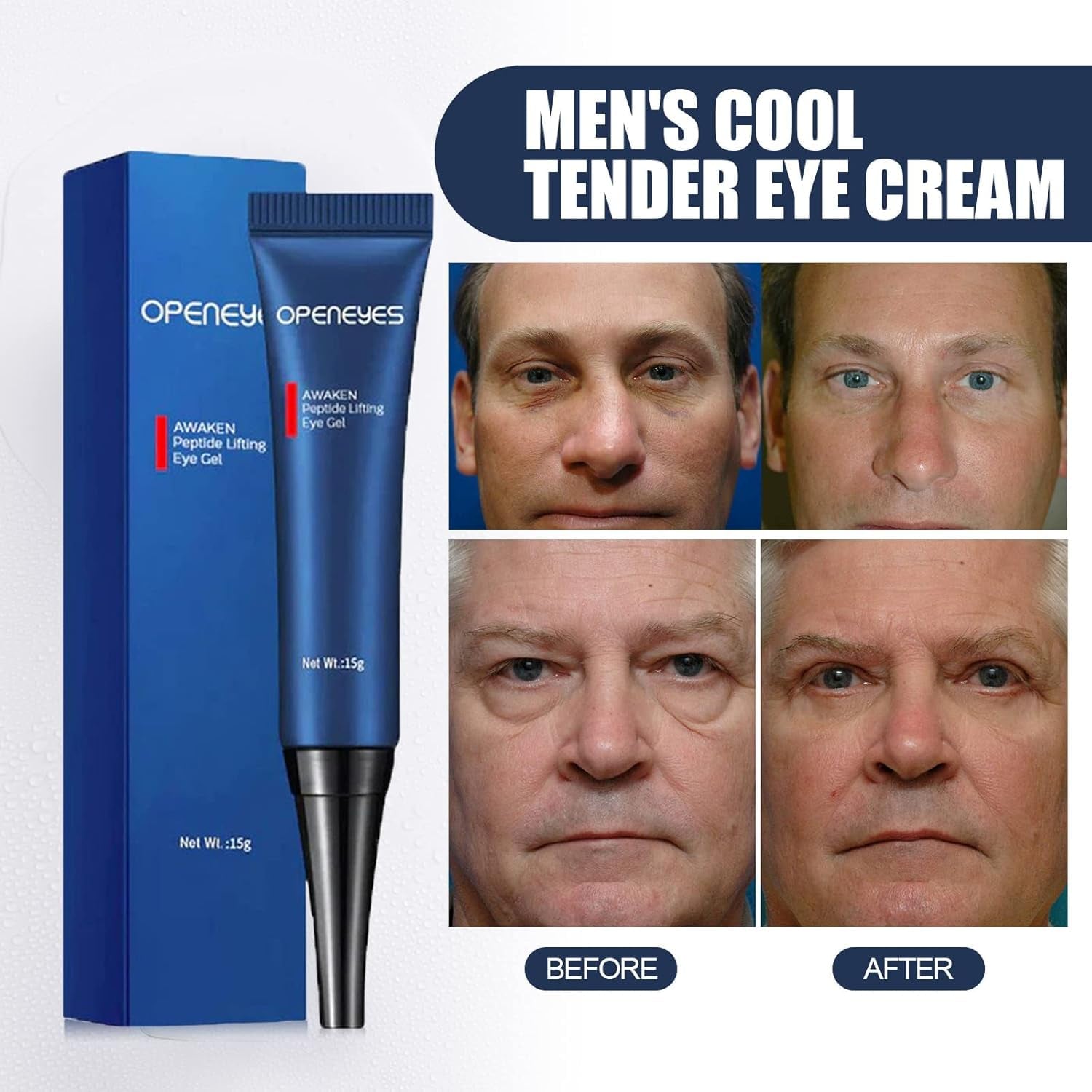 Awaken Peptide Depuffing Eye Gel, Lifts Firming Eye Tightener, Men'S Moisturizing Eye Cream Hydrating Gel Smooths under Eyes for Dark Circles, Puffiness, Fine Lines & Bags