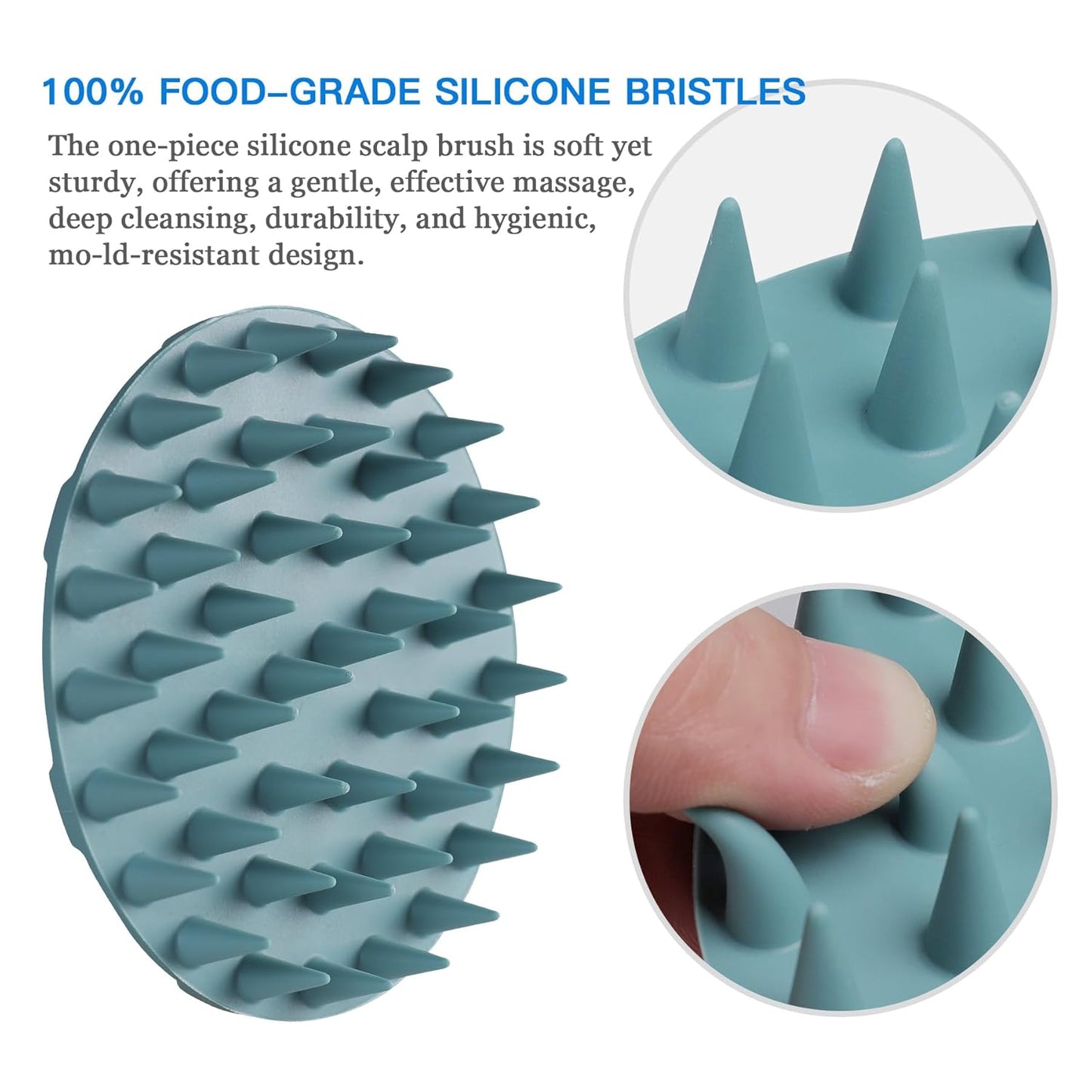 One-Piece Silicone Scalp Massager Shampoo Brush Hair Wash, Dark Green |  Soft Bristles Scrub Head Scratcher, Head Massage Stress Relax, Wet & Dry Use for Thick Thin Curly Hair Care