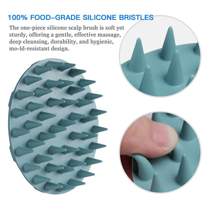 One-Piece Silicone Scalp Massager Shampoo Brush Hair Wash, Dark Green |  Soft Bristles Scrub Head Scratcher, Head Massage Stress Relax, Wet & Dry Use for Thick Thin Curly Hair Care